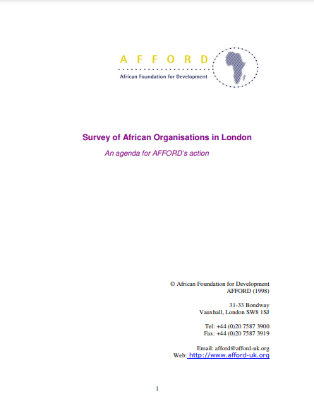 Survey of African Organisations in London; An agenda for AFFORD's action